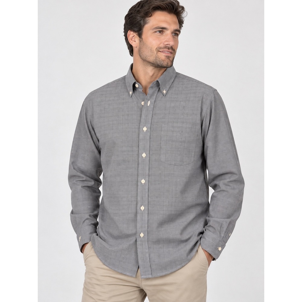 Brooks Brothers Regent Cotton Cashmere Glen Plaid Button Down Shirt Grey Large